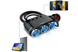 3 Way 12V Multi Socket Car Cigarette Lighter Splitter Dual USB Charger Digital Display