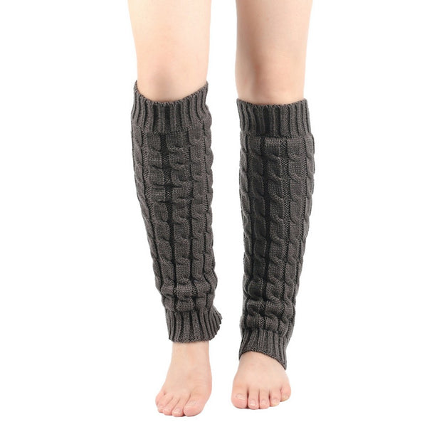 Women Knit Leg Warmers Winter Warm Long Boot Socks Dark Grey