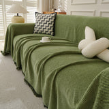 Sofa Throw Blanket with Tassel Edges Vintage Couch Cover for Sofas Chairs Green