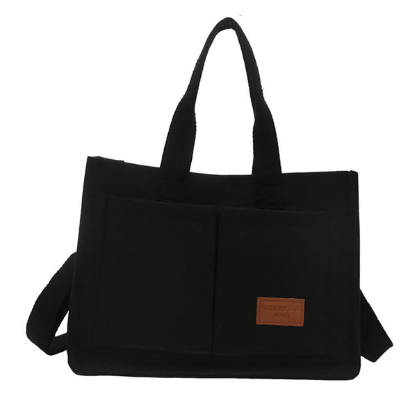 Large Canvas Tote Bag for Women Multi-Pocket Crossbody Bag Work Bible Messenger Purse Black