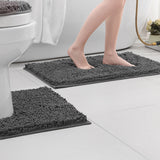2 PCS Absorbent Bathroom Mat and U Shape Toilet Rug Set Dark Grey