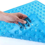 Large Non-Slip Shower Mat with Drain Holes Square Bath Mat Blue