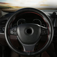 Leather Steering Wheel Cover Non-Slip Auto Steering Wheel Protector Black and Red