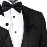 4 Piece Pre Tied Bow Tie Pocket Square and Cufflink Set Jacquard Black