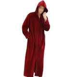 Unisex Bathrobe for Womens Flannel Fleece Robes Winter Warm Housecoat Nightgown Sleepwear Wine Red