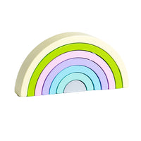 Wooden Rainbow Stacker Nesting Puzzle Blocks Jigsaw Montessori Toys Light Green