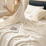 Soft Fleece Bubble Blanket for Sofa Bed Home Decor Milkshake White