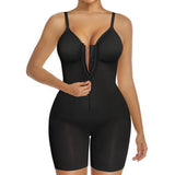 Seamless Bodysuit with Front Zipper Hook and Adjustable Straps Black