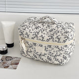 Large Travel Make Up Organizer Bag Floral Cute Cosmetic Bag for Women Girls Aesthetic Toiletry Bag Black