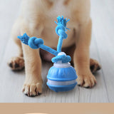 Interactive Rolling Dog Ball Toys Touch Activated Squeaky Dog Toy with Rope for Small Dogs Puppy Blue