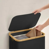 100L Laundry Basket with Lid Removable Bag & Bamboo Handles Black