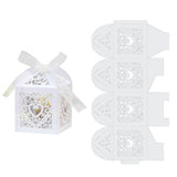50 PCS Laser Cut Pearl Paper Candy Favor Boxes with Ribbons White