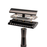 Matte Double Edge Safety Razor Manual with 10 Blades for Men Shaving Black