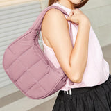 Small Nylon Quilted Crescent Shoulder Bag for Women with Adjustable Strap Mauve