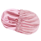 Reusable Polyester Satin Shower Cap Double-Layer Water-Resistant for Women Light Pink