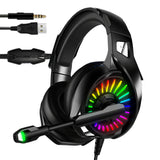 Wired Over-Ear Gaming Headset with RGB LED Lights and Noise-Canceling Mic Black