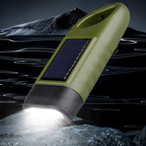 Hand Crank Solar Powered Emergency LED Flashlight – Rechargeable Light Military Green