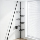 6 Tier Shower  Organizer Tension Pole Rustproof  for Bathroom Organizers and Storage Black