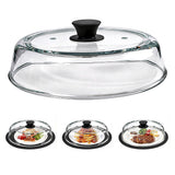 Microwave Splatter Cover Glass with Handle Dual Vents Silicone Trivet Black