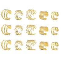 15Pcs Set Unisex Clip On Non-Piercing Earrings Fake Helix Cartilage Conch Ear Decorations Gold