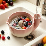 Self-Spinning Berry Washing Bowl Set with Drain Holes and 2 Fruit Forks Gradient Pink