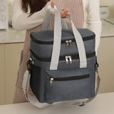 Double Layer Insulated Lunch Bag – Portable Cooler Food Tote Gray