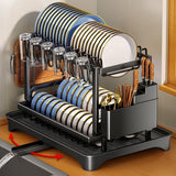 2-Tier Dish Drying Rack - Stainless Steel Dish Rack with Utensil Holders for Kitchen Black