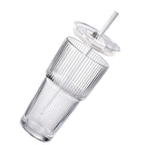 2PCS Iced Coffee Cups with Lids Ribbed Glass Coffee Bar Accessories for To Go Iced Coffee
