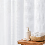 Water Resistant Waffle Shower Curtain with 12 Rustproof Metal Rings White