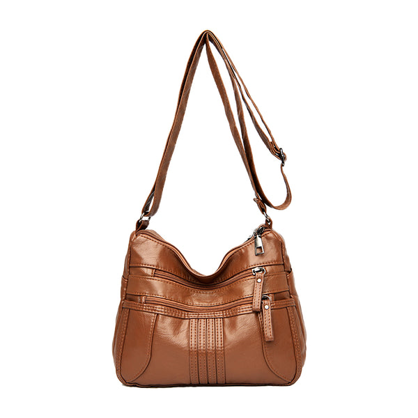 Women Multi Pocket Crossbody Bag Ladies Shoulder Bag PU Leather Mommy Bag Brown