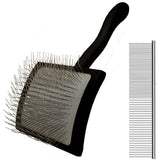 2-Piece Dog Slicker Brush & Comb Set for Grooming & Detangling Black