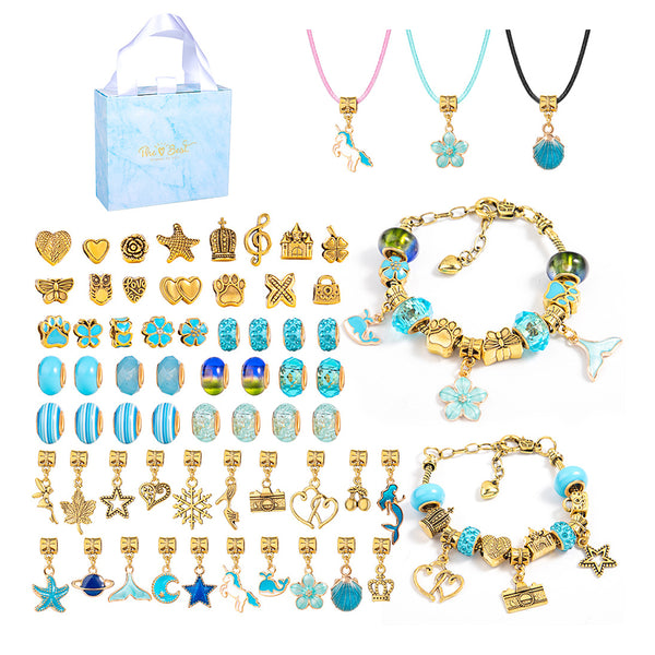66 Pcs Kids DIY Bracelet Charm Making Kit Jewelry Making Supplies Blue
