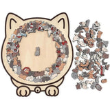 135-Piece Colored Cat-Shaped Wooden Jigsaw Puzzle with Stand for Cat Lovers Style 1