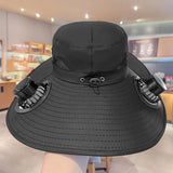 Solar Rechargeable Fan Hat with Dual Fans for Fishing Camping Outdoor Black