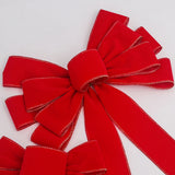 2 PCS Large Red Flocked Christmas Bows with Gold Edges for Tree and Wreath