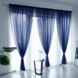 3 Piece Sheer Rod Pocket Curtains Polyester for Room Divider Blue