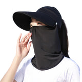 2PCS 3 in 1 Ponytail Sun Hat with Detachable Face Cover and Chin Strap Black And Light Gray