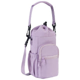 Multi-pocket Water Bottle Sleeve with Adjustable Strap Insulated Bottle Carrier Sling Bag for Walking Hiking Purple