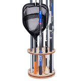 360 Rotating Wooden Fishing Rod Rack Floor Stand Holds 12 Rods