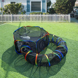 Outdoor Rainbow Cat Playpen – Circular Enclosure with Tunnel & Catio