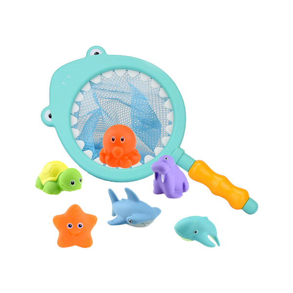 Color Changing Baby Bath Toys Bathtub Toys with Fishing Net Floating Squirting Toys Style 2