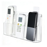 No Drill Wall Mount Remote Control Holder Adhesive Storage Organiser for TV Air Conditioner Remote Smartphone Accessories with Opening Charging Bottom