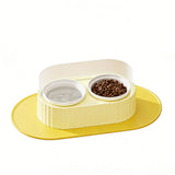 Ceramic Double Bowl Pet Feeding Set with Elevated Stand and Non-Slip Mat Yellow