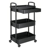 3 Tier Rolling Utility Cart Organizer with Removable Drawer for Bathroom Kitchen Black