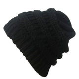 Women's High Bun Ponytail Hat Cable Knit Winter Beanie for Girls Black