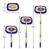 3 Section Car Wash Brush Telescopic with 15 Degree Bent Handle Blue