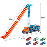 Foldable 3-Layer Car Race Track Toy Set with Carrier Truck and 6 Toy Cars Orange