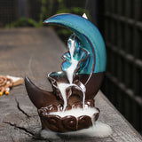 Moon Backflow Incense Holder Ceramic Waterfall Incense Burner for Home Decor