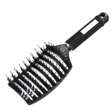 Detangle Nylon Boar Bristle Brush Head Scalp Comb Black