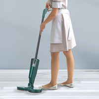 Cordless Electric Spray Mop Spin Cleaning Scrubber with Detachable Tank for Hardwood Floor Green